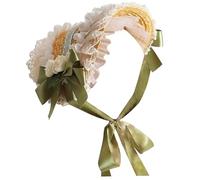 AZIDWERYQ Sombreros victorianos para mujer, capó victoriano ajustable con lazos verdes y decoración de encaje blanco, sombrero lolita con correa para disfraz de fiesta de té sombreros para mujer