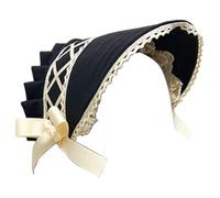 AZIDWERYQ Sombreros victorianos para mujer, capó victoriano negro con lazos y decoración de encaje, sombrero lolita con correa para disfraz de fiesta de té sombrero renacentista