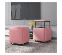 AZJJDP 5 in 1 Nestable Leather Cube Ottoman with Wheels Stackable Footstool & Dressing Bench for Living & Dining Room Pink 17.7"x17.7"x17.7" Versatile Seating Solution