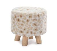 AZJJDP False Fur Footstool,Round Stool with Washable Cover,Wooden Ottoman Seat with Legs For Living Room Bedroom Garden Leopard Print 28x28x28cm