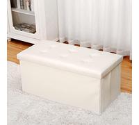 AZJJDP Foldable Storage Bench with Lid Leather Footstool Seat Toy Box Water Resistant Beige 76x38x38cm