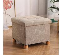 AZJJDP Foot Stool Storage Footstool Square Foot Stools Shoe Change Stool Cotton Linen Foot Stool Footstools for Living Room for The Bedroom,Light brown-30x30x30cm