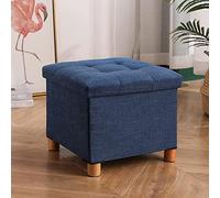 AZJJDP Foot Stool Storage Footstool Square Foot Stools Shoe Change Stool Cotton Linen Foot Stool Footstools for Living Room for The Bedroom,Navy Blue-38x38x38cm