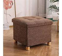 AZJJDP Foot Stool Storage Footstool Square Foot Stools Shoe Change Stool Cotton Linen Foot Stool Footstools for Living Room for The Bedroom,Brown-38x38x38cm