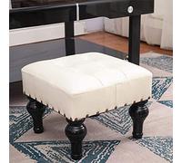 AZJJDP Footstool Ottomans Foot Stool Low Foot Stool, Square Faux Leather Footrest Ottoman, Modern Padded Seat for Living Room Bedroom with Black Solid Wood Legs, 34cm34cm, Red (White)