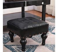 AZJJDP Low Foot Stool, Square Faux Leather Footrest Ottoman, Modern Padded Seat for Living Room Bedroom with Black Solid Wood Legs, 34cm34cm, Black