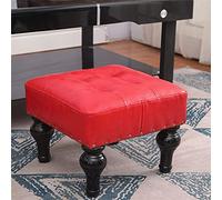 AZJJDP Low Foot Stool, Square Faux Leather Footrest Ottoman, Modern Padded Seat for Living Room Bedroom with Black Solid Wood Legs, 34cm34cm, Red