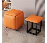 AZJJDP Modern 5 in 1 Cube Seat with Swivel Casters Stackable Stool Set for Living Room or Bedroom Orange Nappa Leather Compact and Stylish Furniture Solution