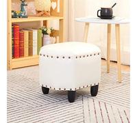 AZJJDP Ottomans Foot Stool Foot Stool Small Faux Leather Ottoman Foot Rest Wooden Footstool Modern Upholstered Footrest for Living Room, Brown 16in12in12in (White)