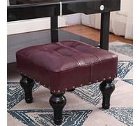 AZJJDP Ottomans Foot Stool Low Foot Stool, Square Faux Leather Footrest Ottoman, Modern Padded Seat for Living Room Bedroom with Black Solid Wood Legs, 34cm34cm, Red (Purple)