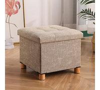 AZJJDP Ottomans Foot Stool Storage Footstool Square Foot Stools Shoe Change Stool Cotton Linen Foot Stool Footstools for Living Room Ottomans for The Bedroom, Light brown-30x30x30cm
