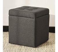 AZJJDP Storage Ottoman, Cube Ottoman Footrest with Storage, Cloth Foot Stools, Ottomans with Memory Foam and Faux Linen Seat, Non-Slip Plastic Feet, Beige 30cm30cm35cm