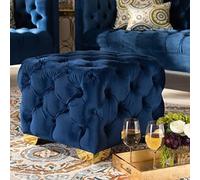 AZJJDP Velvet Square Footstool Navy Upholstered Cube Coffee Table for Living Room or Bedroom (20x20x16 Inch)