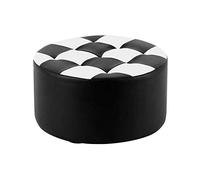 AZJJDP Wood Handcrafted Seating Footstool Footrest Ottoman Round Makeup Coffee Table Chair Foot Stool with Faux Oil Wax Leather White Black Small