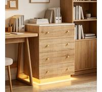 AZJSAHAH Cómoda con 5 cajones, armario de cocina con LED que cambia de color, con mucho espacio de almacenamiento, armario con cajones para dormitorio, pasillo, salón (color madera natural, 5 cajones