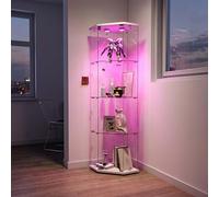 AZJSAHAH Vitrina de cristal moderna, vitrina de colector de pie, color blanco, estrecha, vitrina de esquina, vitrina de cristal con LED y cerradura (blanco, 1 puerta, 4 capas LEDA)