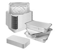 AZKEEGREY 50 bandejas de papel de aluminio con tapas, recipientes de aluminio de 1000 ml con tapas, recipientes de papel de aluminio con tapas para llevar, catering hogar