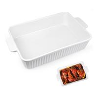 AZKEEGREY Cazuela grande de cerámica rectangular de 4,5 litros con asa, 38 × 23 × 7,3 cm, color blanco, lasaña para horno de cerámica para cazuela de tiramisú