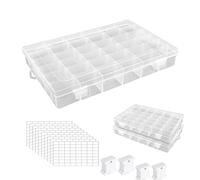 AZKEEGREY Paquete de 2 cajas de almacenamiento de hilo de bordado de plástico de 36 rejillas, caja de almacenamiento de punto de cruz con 200 bobinas de hilo dental, 8 hojas de calcomanías en blanco