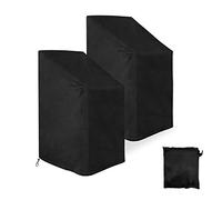 AZKEEGREY Paquete de 2 fundas impermeables para sillas de jardín, para exteriores, impermeables, apilables, con protección UV, con bolsa (120 x 75 x 75 cm, color negro)