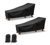 AZKEEGREY Paquete de 2 fundas impermeables para tumbonas de jardín, fundas para tumbonas de exterior, funda para tumbona de patio con bolsa de almacenamiento, resistente al viento y anti-UV (negro,