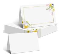 Azlanway Tarjetas de mesa con diseño de flores, 50 tarjetas de lugar plegables, tarjetas de nombre para escribir para bodas, cumpleaños, bautizos, comuniones, celebraciones, vísperas de Año Nuevo