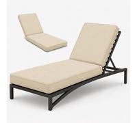 AZMAHT Cojín para Tumbona Impermeable Colchoneta De Espuma Alta Densidad 50D Indeformable para Hamaca Y Jardín | Plegable con Base Antideslizante, 6 Tiras & Asa De Transporte,Cream,183x53x10cm