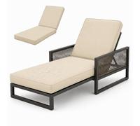 AZMAHT ,Cojin Tumbona, Cojines Tumbonas Jardin Exterior Impermeables, Colchoneta De Espuma 50D para Silla Terraza con 6 Cintas De Sujeción Y Doble Ribete,Offwhite,188x58x8cm