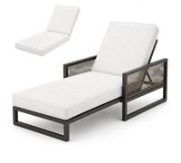 AZMAHT ,Cojin Tumbona, Cojines Tumbonas Jardin Exterior Impermeables, Colchoneta De Espuma 50D para Silla Terraza con 6 Cintas De Sujeción Y Doble Ribete,Blanca,188x58x8cm