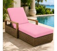 AZMAHT Cojines Tumbonas Jardin Exterior, Colchoneta Tumbona Exterior Impermeable, Espuma 50D, Antideslizante con 6 Cintas, Funda Extraíble, Solo Cojín,Rosado,203x66x8cm