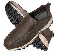 AZMAHT Zapatillas Cómodas Ancho Especial Zapatillas sin Cordones Hombre Impermeable Cuero PU Casual Zapatos Mocasín Zapatos para Caminar Senderismo,Marrón,41/255mm