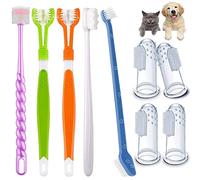 AZOFFYIU Juego de cepillos de dientes para perros, cepillos de dientes de triple cabeza, cepillo de dientes de doble cabeza, cepillos de dientes de goma para dedos, cepillos de limpieza dental
