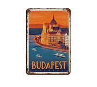 AZOLID Carteles de metal vintage de Hungría Budapest para viajes, póster de metal para decoración de pared, oficina, cafetería, baño, baño, baño, baño, 30 x 20 cm