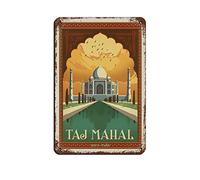 AZOLID Carteles de metal vintage de la India Agra Taj Mahal para viajes, póster de metal para decoración de pared, oficina, cafetería, baño, baño, baño, baño, 30 x 43 cm