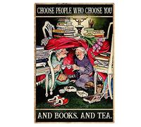 AZOLID Letrero creativo de hojalata novedad signo vintage Choose People Who Choose You and Books and Tea Tin Sign Cafe Bar Restaurant Supermarket Shop 14x20CM