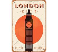 AZOLID Letrero de lata de metal London City Big Ben de viaje Vintage Bar Club Cueva Casa Cocina Decoración de pared Rústico Metal Decoración divertida 14 x 20 cm