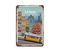AZOLID Letrero de metal de Lisboa Portugal para viajes, estilo vintage, bar, club, cueva, hogar, cocina, decoración de pared, decoración divertida, 14 x 20 cm