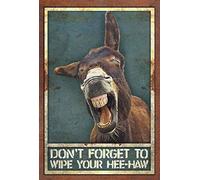 AZOLID Letrero de metal vintage con texto en inglés "Don't Forget to Wipe Your HEE Haw Donkey Retro Decor Home Kitchen Bar Cafe Baño Club Cueva Decoración de pared Letrero de lata 14 x 20 cm