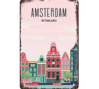 AZOLID Letreros de metal Amsterdam divertidos de viaje de estaño bar café habitación arte pared placa decoración regalo al aire libre interior 30 x 20 cm