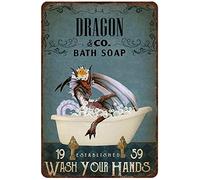 AZOLID Letreros de metal vintage con diseño de dragón, jabón de baño, lavarse las manos, letreros de lata vintage, retro, bar, club, cueva, hogar, cocina, decoración de pared, 30 x 43 cm