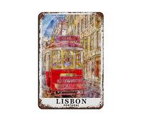 AZOLID Letreros divertidos de estaño Lisboa Portugal Viaje Estaño Signos Pintura Cafe Ópera Casa Arte Decoración de Pared Placa 30x20CM