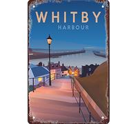 AZOLID Letreros divertidos de hojalata Whitby Harbour Travel Tin Signs Retro Bar Pub Diner Cafe Inicio Baño y Habitación Arte 14x20CM
