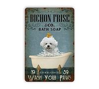 AZOLID Metal Signs Bichon Frise Co. - Letrero de estaño para baño con jabón de lavarte tus patas, vintage, divertido, para el hogar, cocina, bar, club, cueva, rústico, decoración de pared, 14 x 20 cm