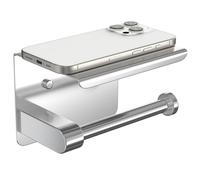 AZOMKER Portarrollos Papel Higienico, Portarrollos Escobillero, Porta Rollos de Papel Higienico, Accesorios Baño sin Taladro, Adhesivo 3M/Fijación por Tornillo (Plata)