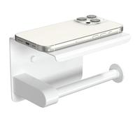 AZOMKER Portarrollos Papel Higienico, Portarrollos Escobillero, Porta Rollos de Papel Higienico, Accesorios Baño sin Taladro, Adhesivo 3M/Fijación por Tornillo (Blanco)