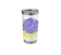 Azores Hortensia Flor Isla Portugal Vintage Souvenir Vaso térmico de acero inoxidable de doble pared