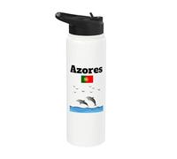Azores souvenir Delfín amante delfín viendo bandera de Portugal Stainless Steel Insulated Water Bottle
