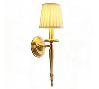 AZQOHMIS Aplique de Pared clásico de latón Antiguo con Pantalla de Tela Plisada Moderna, Base E14, lámpara de Pared de Cobre para Dormitorio, mesita de Noche, Villa, Pasillo, Sala de Estar, Hotel.