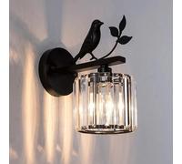 AZQOHMIS Aplique de Pared Crystal Prisms con diseño de pájaro, lámpara de Pared de Hierro Forjado Estilo nórdico con lámparas de mesita de Noche para Dormitorio y Sala de Estar (Negro).