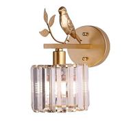 AZQOHMIS Aplique de Pared Crystal Prisms con diseño de pájaro, lámpara de Pared de Hierro Forjado Estilo nórdico con lámparas de mesita de Noche para Dormitorio y Sala de Estar (Dorado)